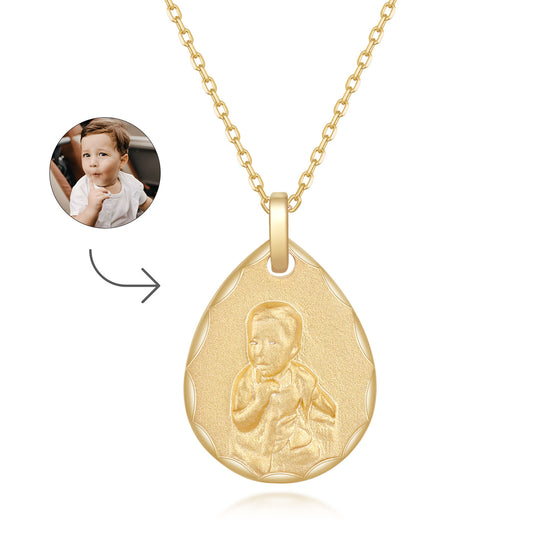 Custom Child Portrait Gold Necklace - Personalized Engraved Pendant