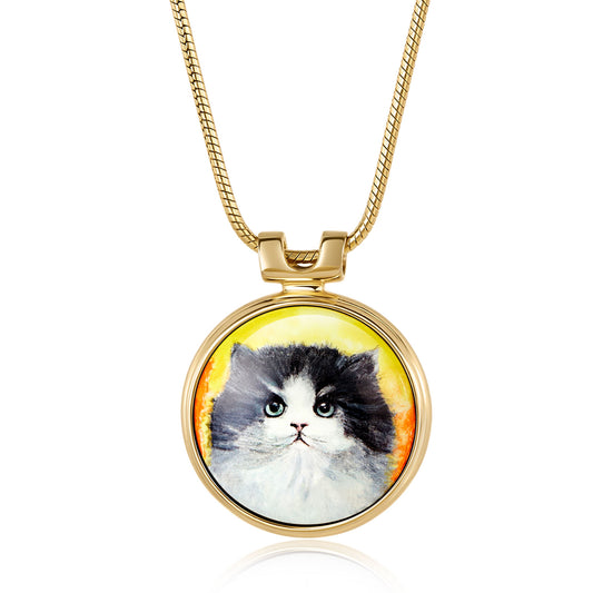 High-Fire Enamel Craft 925 Sterling Silver Cat Portrait Pendant Necklace - A Unique Commemorative Piece for Your Pet