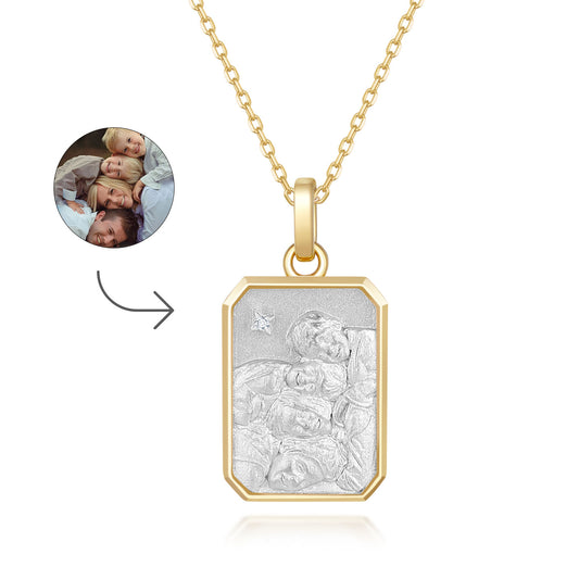 Custom Family Portrait Gold Necklace - Personalized Engraved Pendant