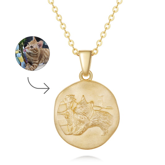 Custom Cat Portrait Necklace - Personalized Pet Engraved Pendant