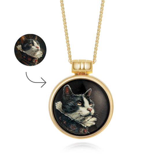 High-Temperature Enamel Cat Portrait Gold Pendant | Exquisite Custom Jewelry