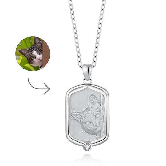 Custom Cat Portrait Pendant - Personalized Pet Relief Necklace