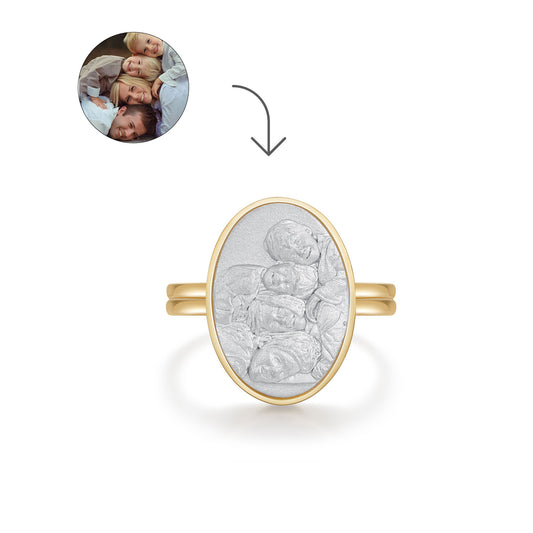 Custom Family Portrait Gold Ring - Personalized Engraved Keepsake