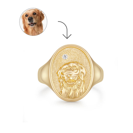 Custom Pet Portrait Gold Ring - Personalized Pet Engraved Keepsake