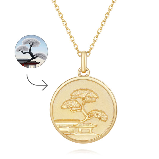 Custom Bonsai Tree Gold Necklace - Personalized Engraved Pendant