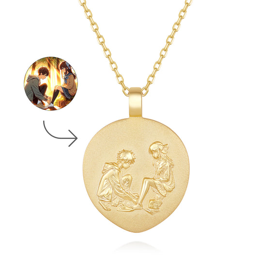 Custom Anime-Inspired Gold Necklace - Personalized Engraved Pendant