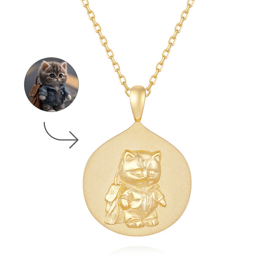 Custom Kitten Portrait Gold Necklace - Personalized Engraved Pendant