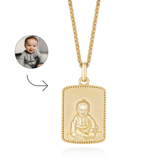 Custom Baby Portrait Gold Necklace - Personalized Engraved Pendant