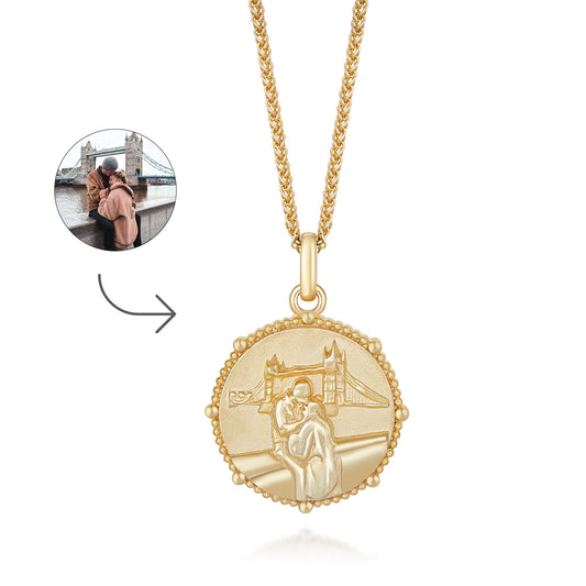 Custom Couple Portrait Gold Necklace - Personalized Engraved Pendant