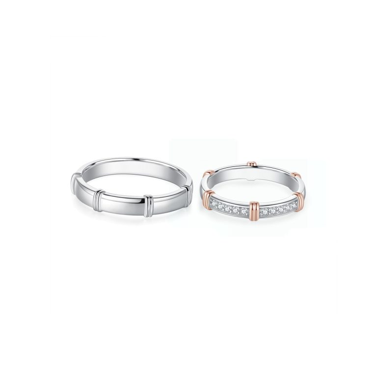 18k White Gold and 18k Rose Gold Modern Diamond Couple Rings (JR2038)