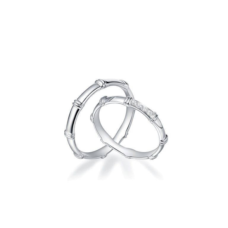 18K Gold Bamboo-Inspired Couples' Rings with Diamond Detail (LVR928M)